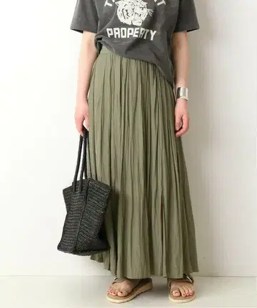 JOURNAL STANDARD L'ESSAGE 슬릿 맥시 스커트 카키