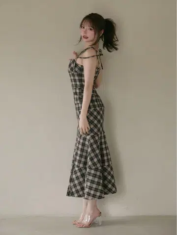 andmary 앤드 마리 Cecily 체크 롱 드레스