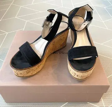 Gianvito Rossi 블랙 웨지솔 샌들 코르크 밑창