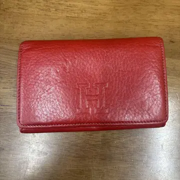 새상품급 HIROFU 히로후 천연 가죽 로고 접이식 지갑 빨간색 레드