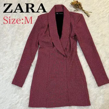 ZARA 자라 체크 무늬 롱 자켓 M 핑크 하운드투스 체크 원피스
