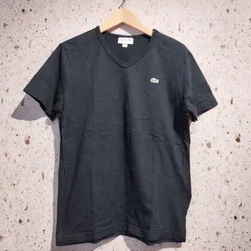 LACOSTE V넥 티셔츠 라코스테 블랙 베이직