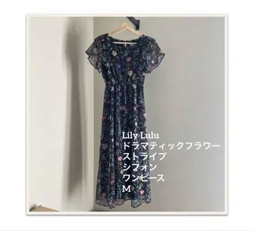 Lily Lulu 드라마틱 플라워 스트라이프 쉬폰 원피스 M