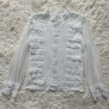 Eimee Low 레이스 시스루 소매 블라우스 화이트