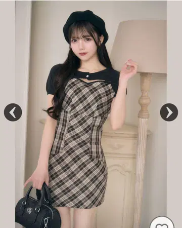 미셸 마카롱 체크 무늬 미니 원피스