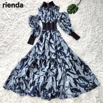 rienda 니트 콤비 슬릿 플레어 원피스 오프숄더