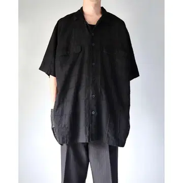 2000년대 아카이브 블랙 리넨 디자인 빅 셔츠