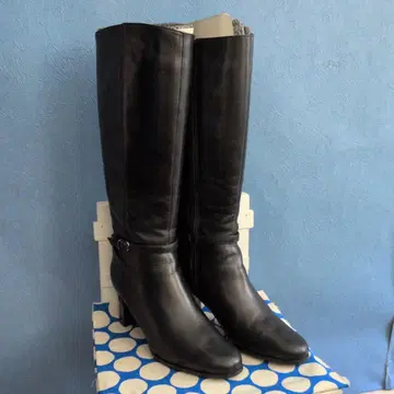 블랙 가죽 롱 부츠 25cm 힐 7cm