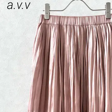 a.v.v 롱 스커트 플리츠 새틴 허리밴딩 심플 안감 부착