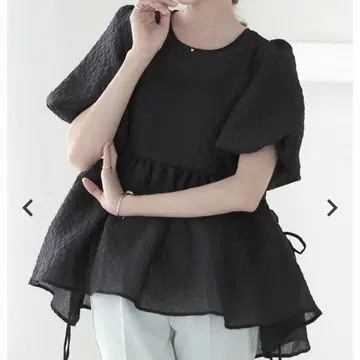 벌룬 슬리브 사이드 리본 시어 블라우스 블랙 검정 멜라키