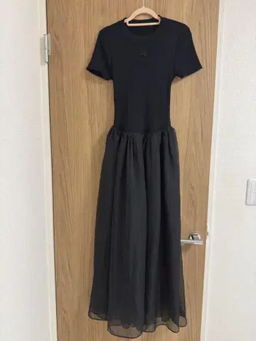블랙 쉬폰 반팔 롱 원피스