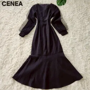 세네아 CENEA 블랙 V넥 시어 슬리브 머메이드 원피스