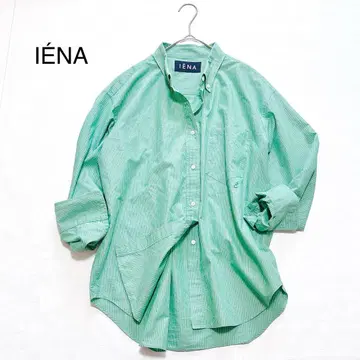 IENA 이에나 긴팔 셔츠 스트라이프 그린 버튼 다운 자수 38