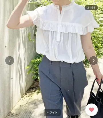 미사용 새상품급 Spick & Span 코튼 폴리에스테르 프릴 블라우스