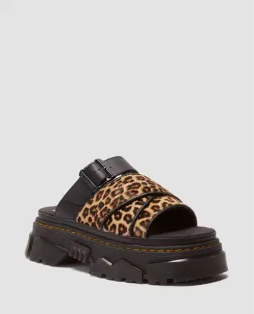Dr. Martens 레오파드 무늬 통굽 슬라이드 샌들