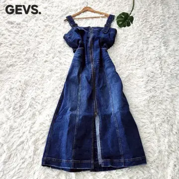GEVS 다크 데님 살로펫 스커트 프론트 지퍼 원피스