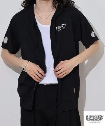 스누피 집업 후드티 반팔 맨투맨 남성용 L 블랙