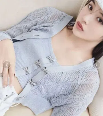 스나이델 리본 비쥬 시어 가디건 크롭 뷔스티에