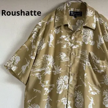 Roushatte 하와이안 프린트 알로하 셔츠 L 사이즈 베이지 레이온