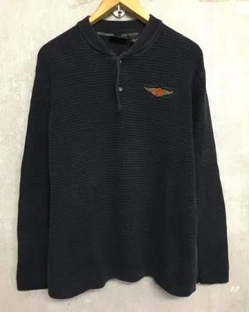 할리데이비슨 90s 일본제 레어 로고 자수 헨리넥 티셔츠