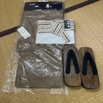 L 사이즈 유카타 세트 면 100% 일본 나막신, 오비