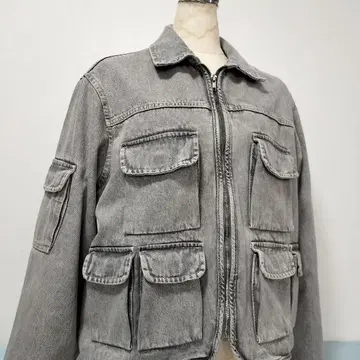 H&M 그레이 데님 G 자켓 카고 포켓 Y2K