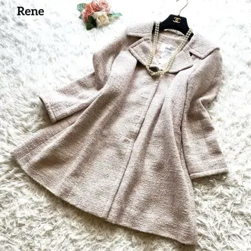 Rene 르네 코트 TISSUE 트위드 무릎 기장 핑크 34 S