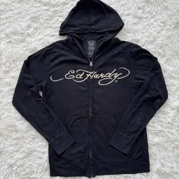 Ed Hardy 풀 집업 후드티 M 해골 자수 블랙