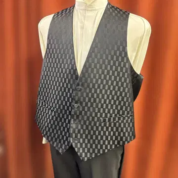 포멀 베스트 블랙과 그레이 체크 무늬 ES 사이즈 허리 110cm