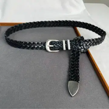 블랙 뜨개질 가죽 벨트