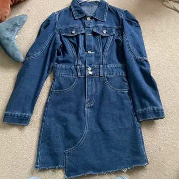 파워 숄더 미니 데님 원피스