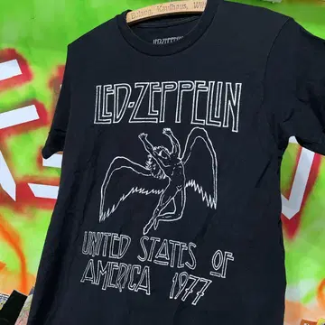 1977 LED-ZEPPELIN 복각 투어 블랙 구제 의류 밴딩 티셔츠