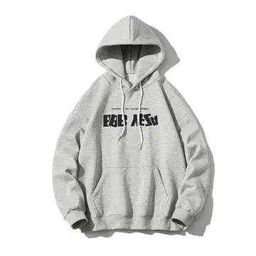 그레이 프론트 프린트 후드 부착 후드티