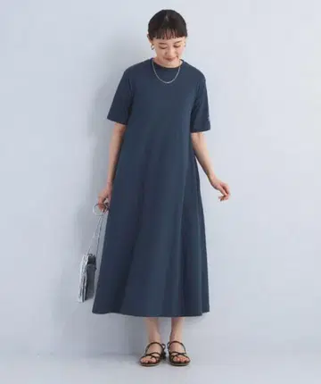원피스 별주 챔피온 플레어 티셔츠 원피스 네이비