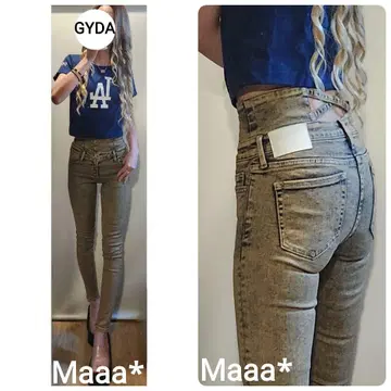 GYDA 하이 웨스트 크로스 스키니 데님 팬츠 케미컬