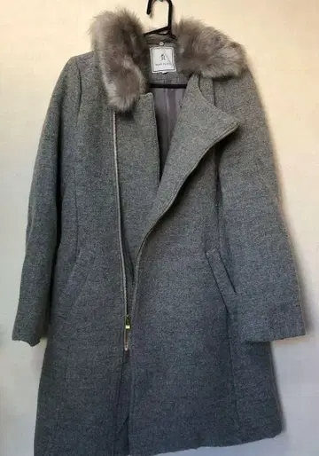 그레이 인조 모피 체스터 코트