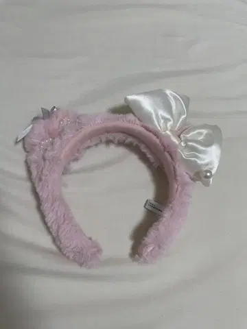 핑크 퍼 리본 머리띠