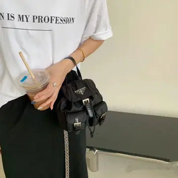블랙 나일론 백팩 체인 스트랩