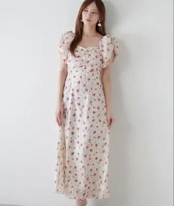 SNIDEL 라메 도비 쉬폰 프린트 원피스
