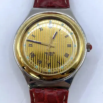 Swatch 골드 레드 가죽 밴드 시계