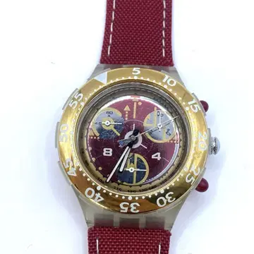 Swatch 빨간색 금 아날로그 시계