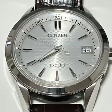 CITIZEN EXCEED 실버 다이얼 브라운 가죽