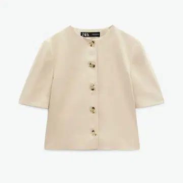 고급 새상품급 ZARA 반팔 아우터 겉옷 깔끔한 숏 기장 노카라 버튼