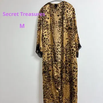 Secret Treasures 레오파드 무늬 새틴 목욕 가운 롱 가운 M