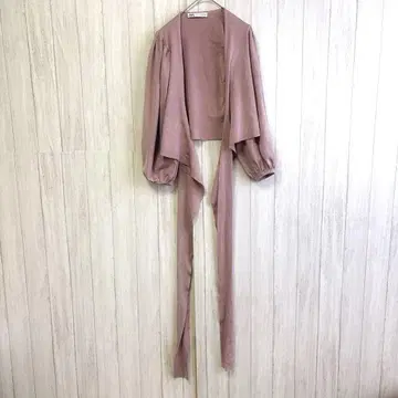 자라 어깨가 부드러운 가디건 [S] 핑크 밑단 끈 디자인 7부 소매