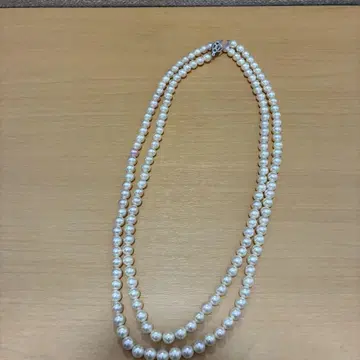 진주 펄 2줄 롱 목걸이 실버 각인 클로징 포함 약 110cm