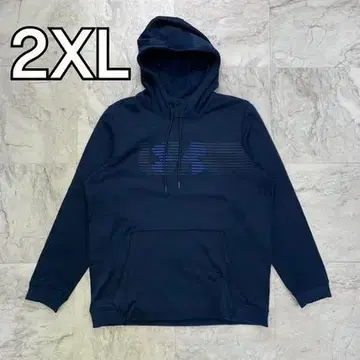 언더아머 후드티 남성용 2XL 네이비 속기모 프린트 로고