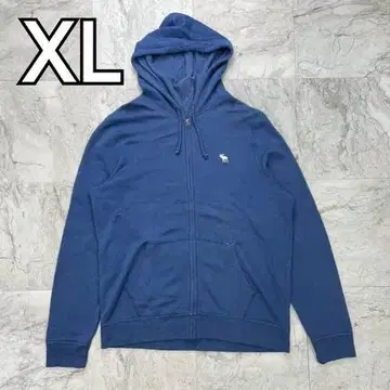 아베크롬비&피치 지퍼 후드티 남성용 XL 블루 자수 로고 리브 소매