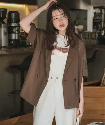 titivate 시어 테일러드 하프 자켓 브라운 L