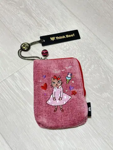 Think Bee! 고양이 자수 파우치 핑크